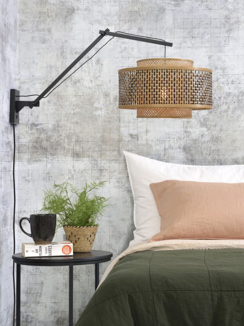 Lámpara de pared de bambú natural/negra con brazo L GOOD & MOJO Bhutan - Imagen 5