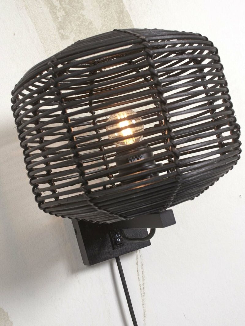 Lámpara de pared redonda bohemia de ratán negro GOOD & MOJO Tanami - Imagen 6