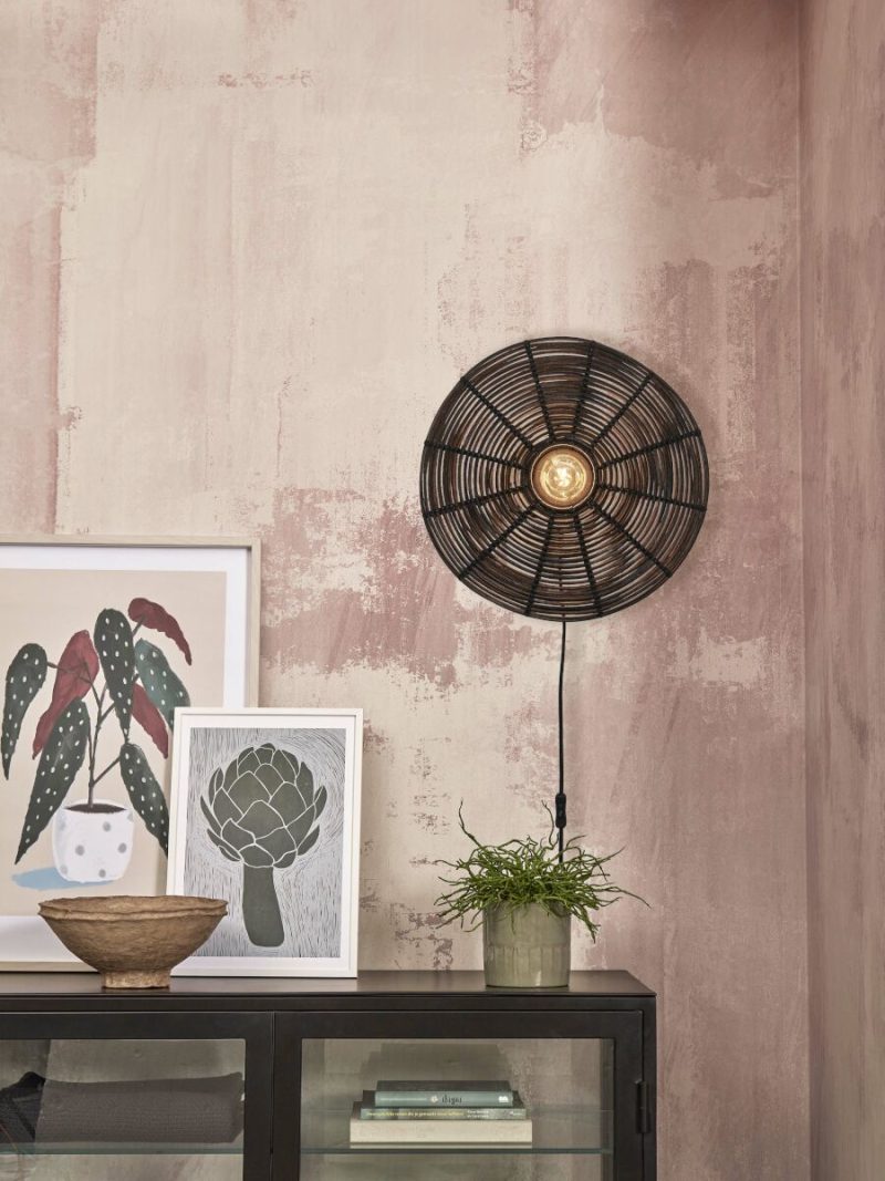 Lámpara de pared redonda bohemia de ratán negro GOOD & MOJO Tanami - Imagen 2