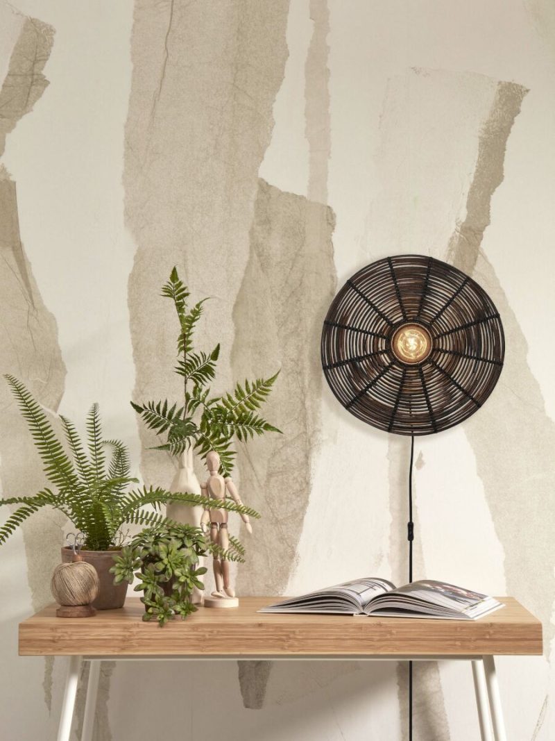 Lámpara de pared redonda bohemia de ratán negro GOOD & MOJO Tanami - Imagen 5