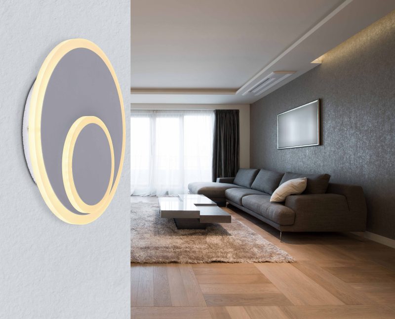 Aplique de pared doble círculo acero/blanco Globo Villa - Imagen 2