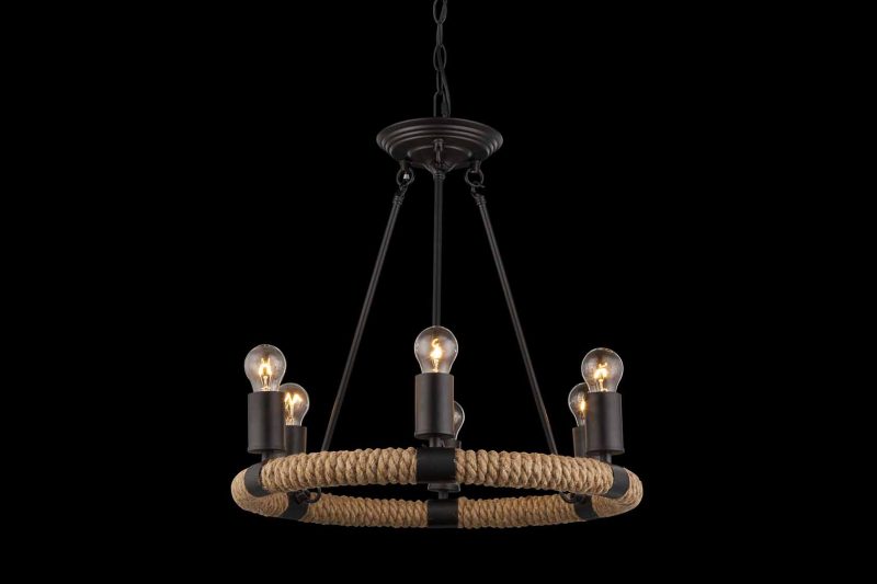 Araña de 6 luces negro/natural con cuerda de cáñamo Globo Ulleu - Imagen 3