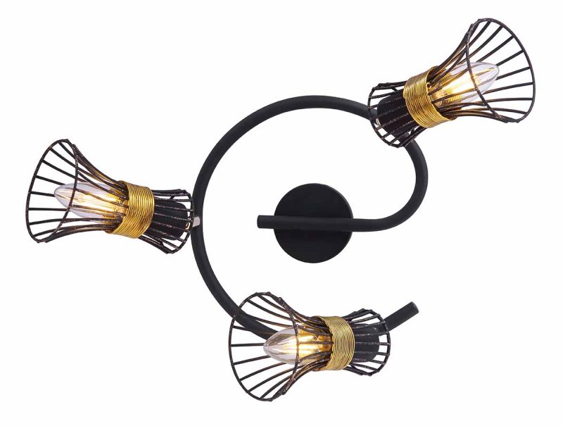 Foco de 3 luces forma de cáliz negro/oro Globo Purra - Imagen 3