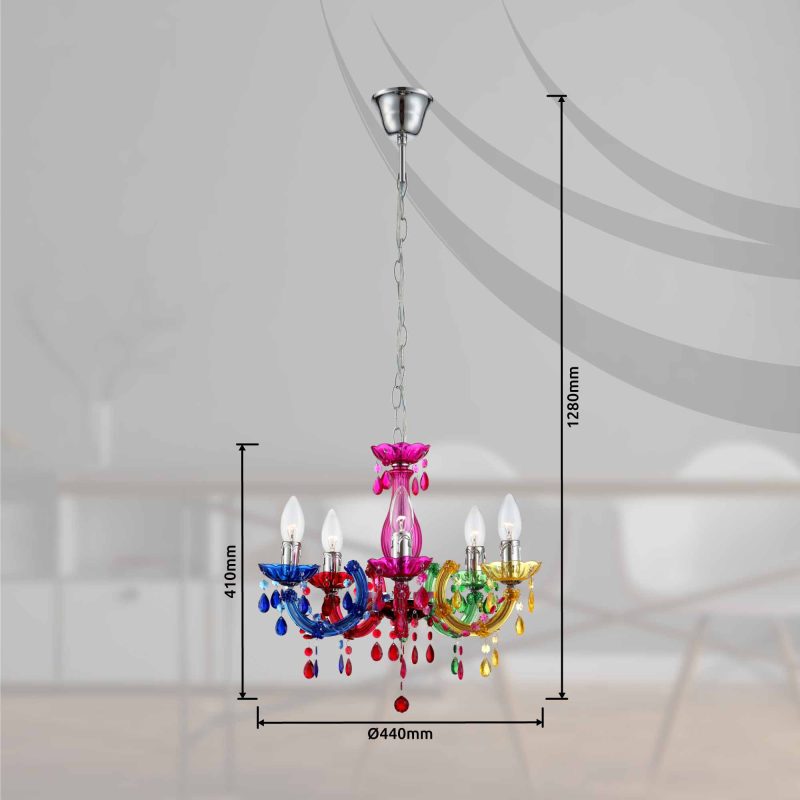 Lámpara araña multicolor de 5 luces metal/acrílico Globo Cuimbra II - Imagen 3