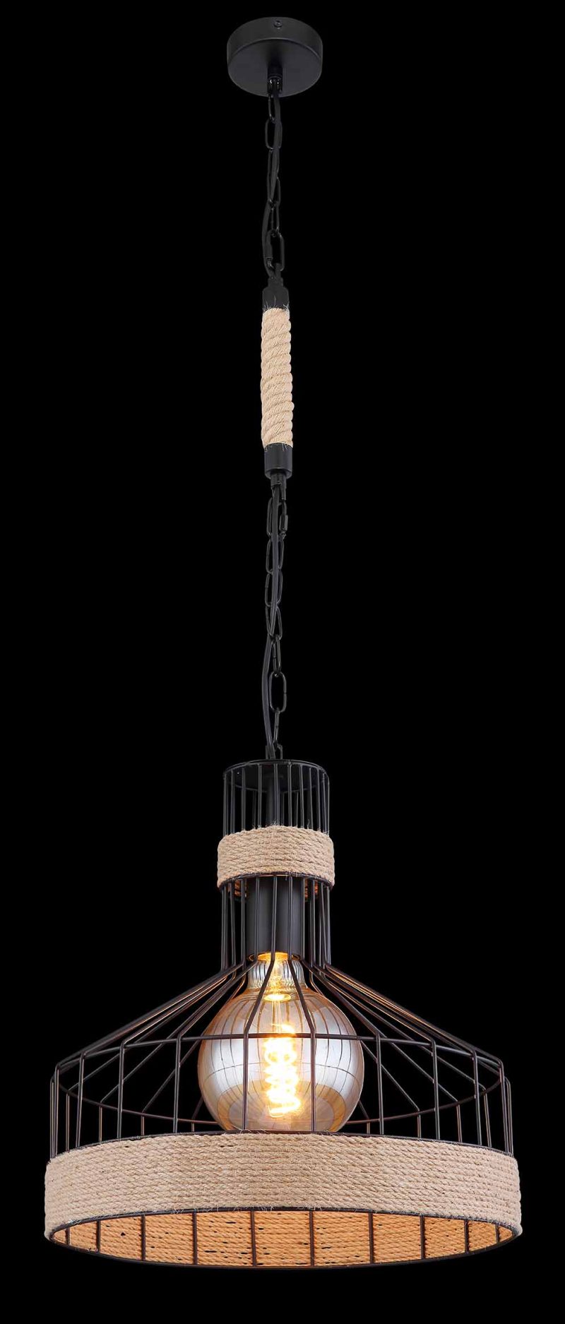 Lámpara colgante bohemia negra de cuerda y metal Globo Halia - Imagen 3