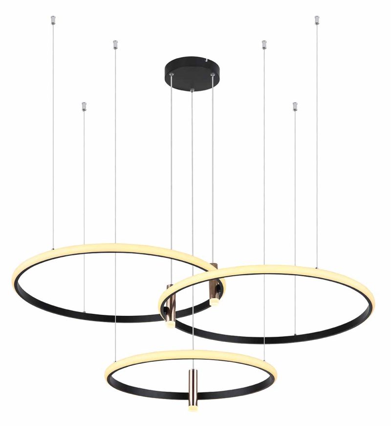 Lámpara colgante de 2 anillos negra con cordones dorados Globo Coco - Imagen 3