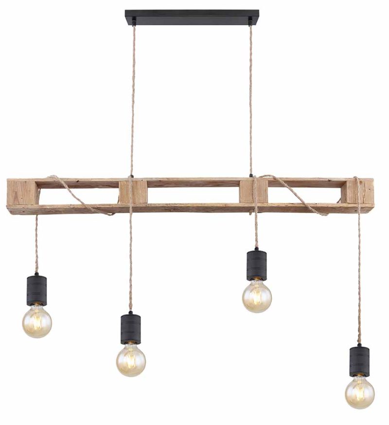 Lámpara colgante de 4 luces natural/negra de madera/metal Globo Joelle - Imagen 2