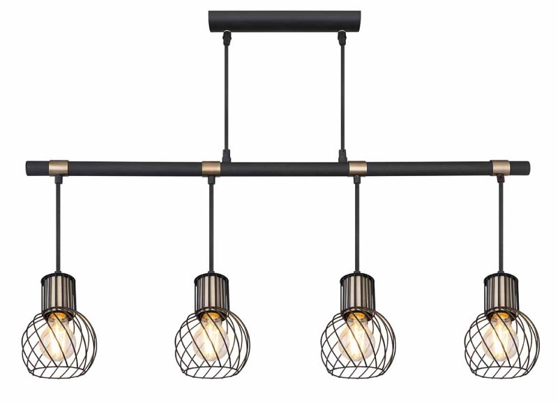 Lámpara colgante de 4 luces negra/dorada con rejilla Globo Argusto - Imagen 2