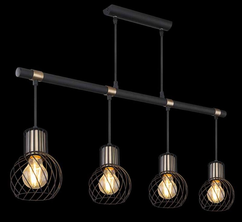 Lámpara colgante de 4 luces negra/dorada con rejilla Globo Argusto - Imagen 4
