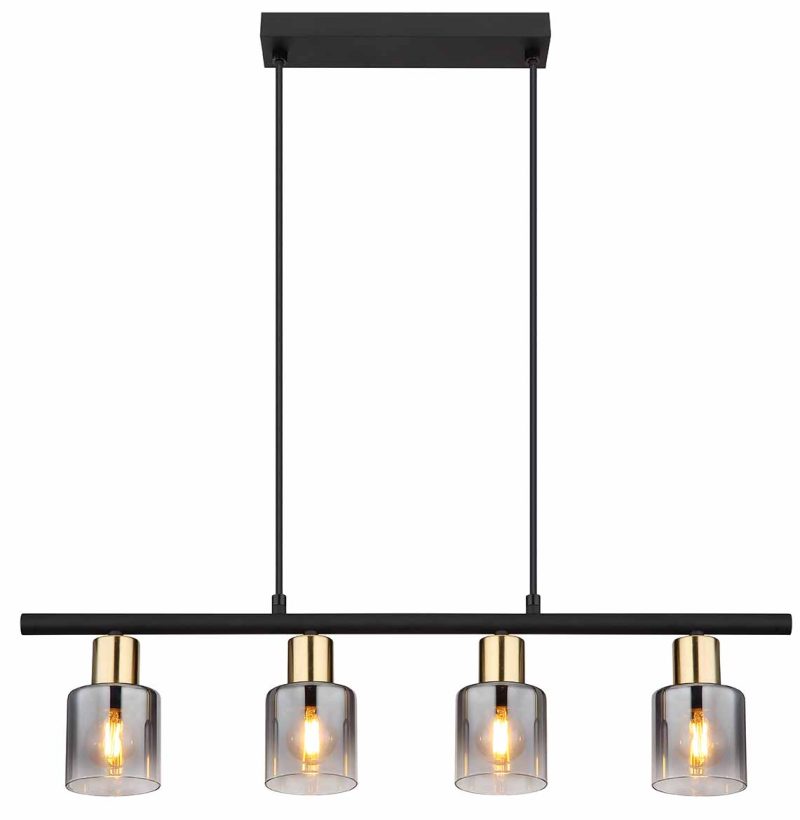 Lámpara colgante de 4 luces negro/oro cristal ahumado Globo Hollsy - Imagen 2
