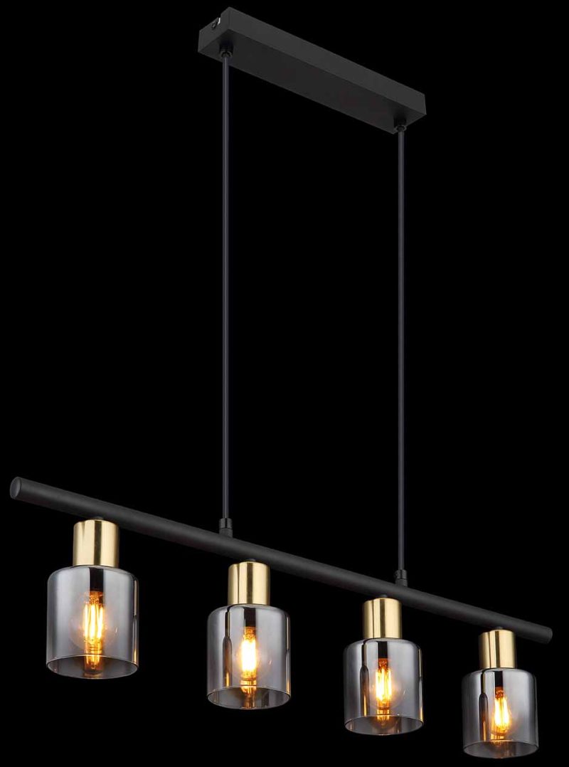Lámpara colgante de 4 luces negro/oro cristal ahumado Globo Hollsy - Imagen 4