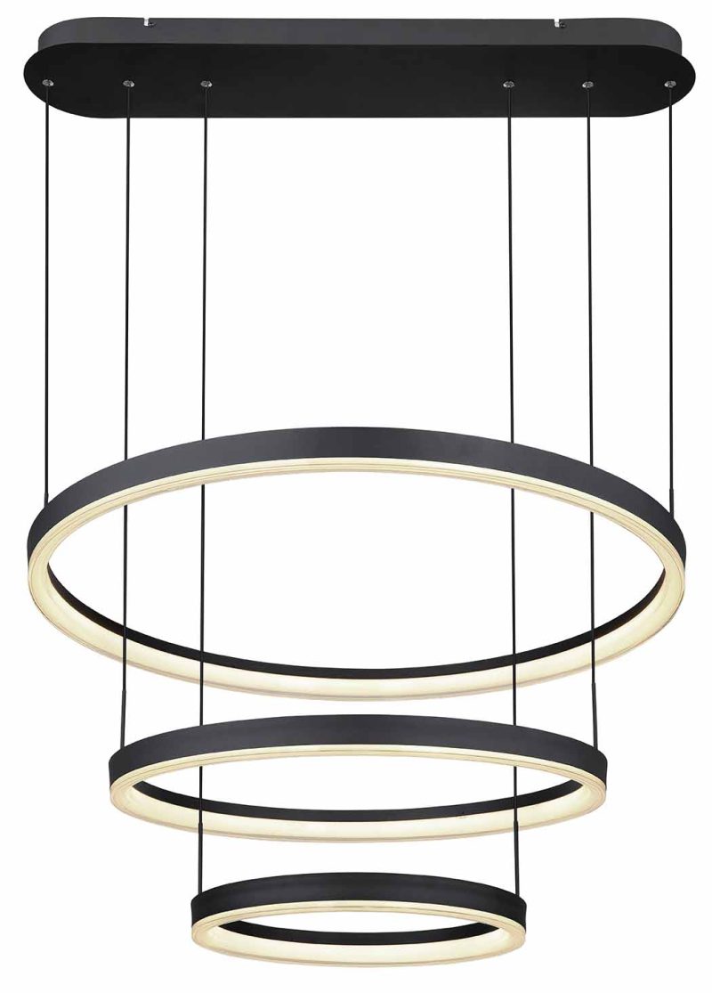 Lámpara colgante diseño 3 anillos negro Globo Augusto - Imagen 2