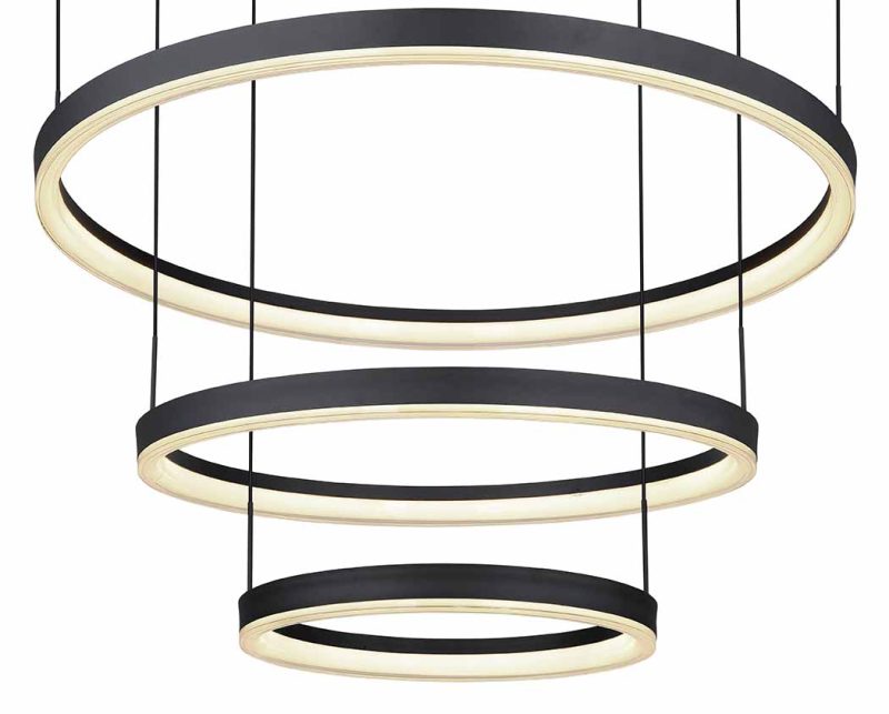 Lámpara colgante diseño 3 anillos negro Globo Augusto - Imagen 3
