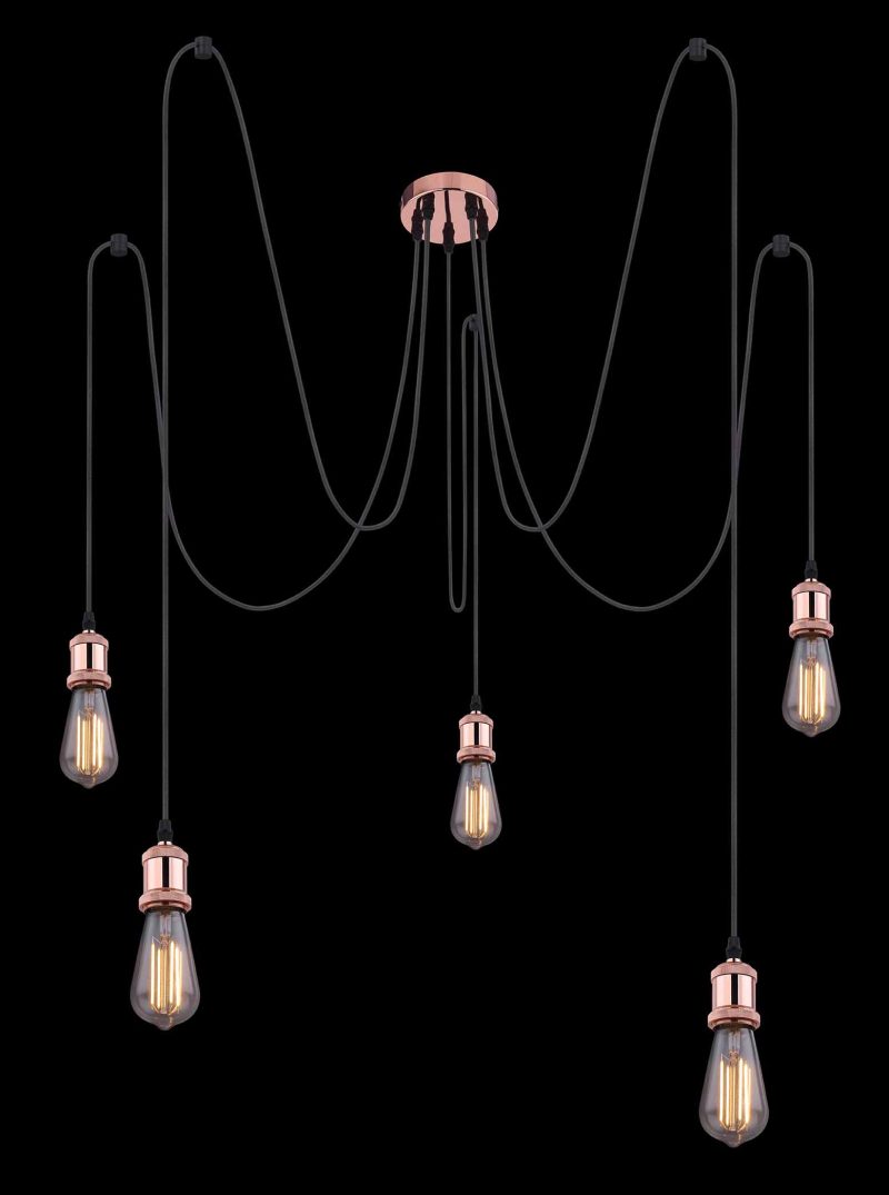 Lámpara colgante flexible 5 luces cobre L Globo Oliver - Imagen 3