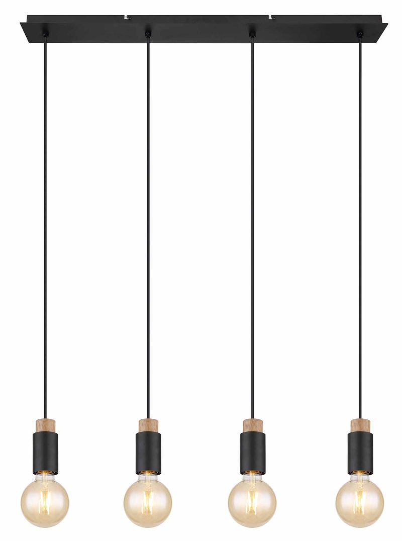 Lámpara colgante minimalista negra de 4 luces Globo Matti - Imagen 2