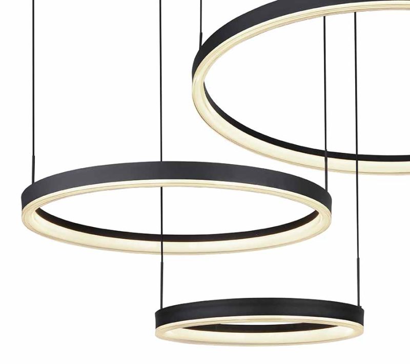 Lámpara colgante negro 3 anillos L Globo Augusto - Imagen 3
