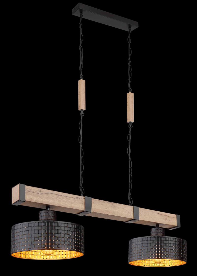 Lámpara colgante rural de metal y madera negra Globo Rielly - Imagen 4
