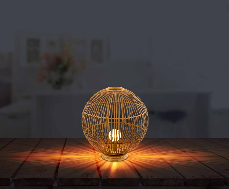 Lámpara de mesa bohemia de bambú natural Globo Hildegard - Imagen 4