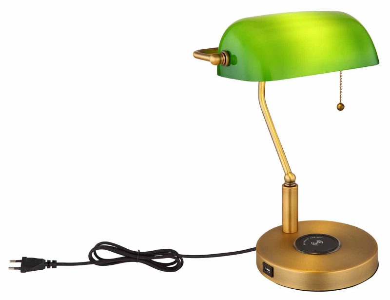 Lámpara de mesa clásica verde de latón y metal Globo Antique - Imagen 2