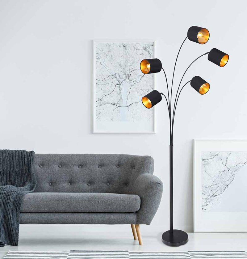 Lámpara de pie diseño de 5 luces negra Globo Kaddy - Imagen 4