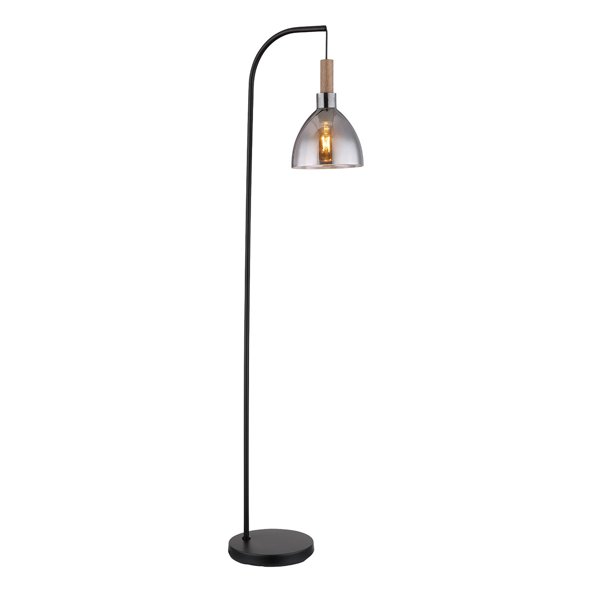 Lámpara de pie moderna de vidrio y metal negro Globo Mattea