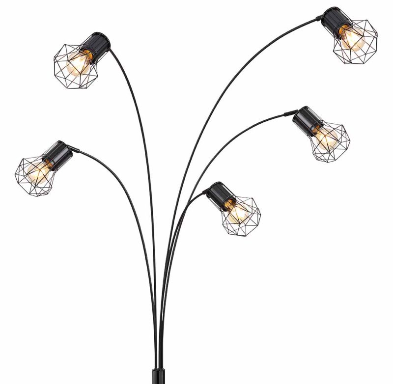 Lámpara de pie negra de 5 luces con capucha de diamante Globo Priska - Imagen 2