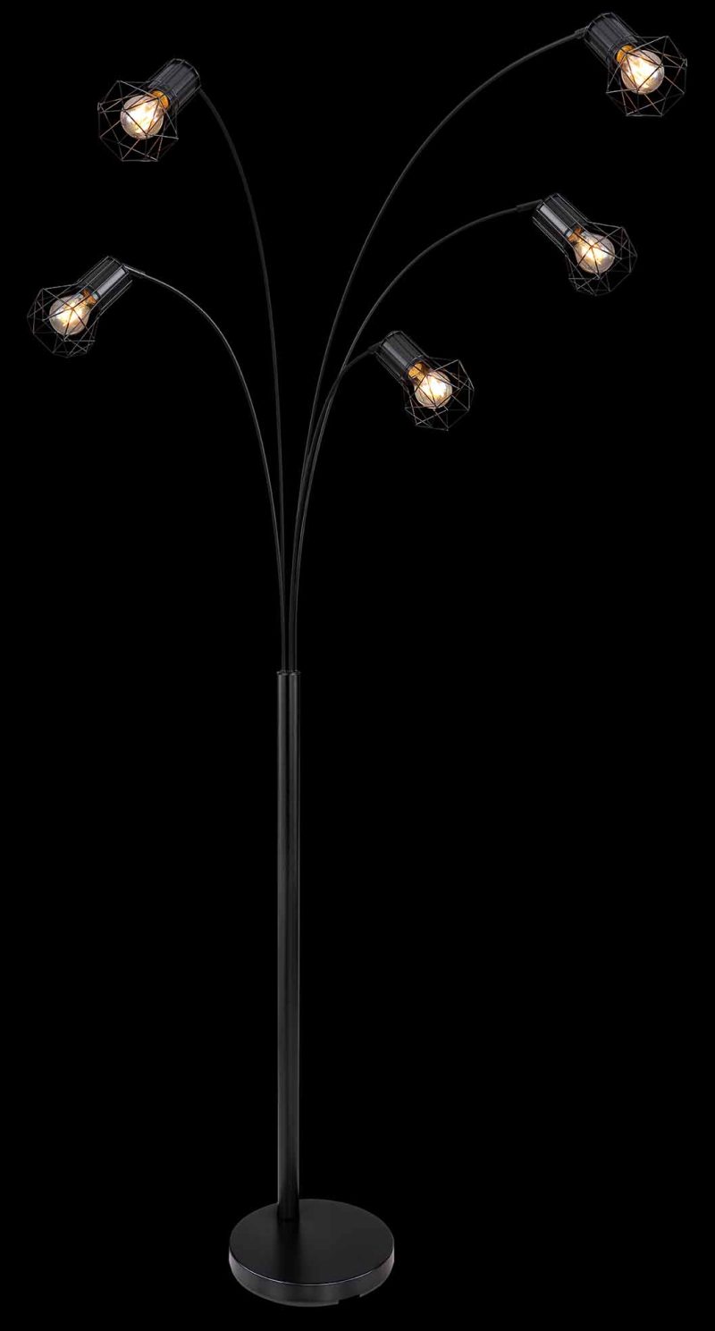 Lámpara de pie negra de 5 luces con capucha de diamante Globo Priska - Imagen 4