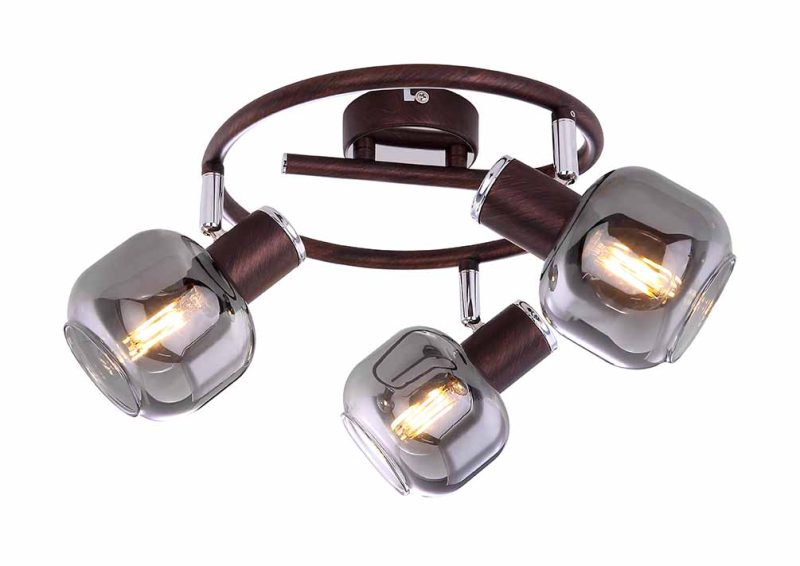 Spot de 3 luces bronce metal/cristal ahumado Globo Pallo - Imagen 2