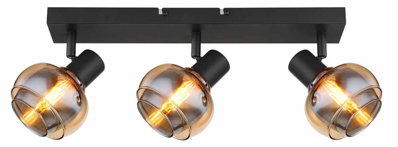 Spot de 3 luces negro ámbar/cristal ahumado Globo Tokki - Imagen 2
