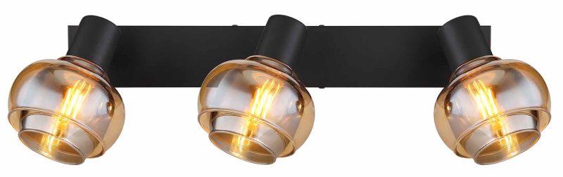 Spot de 3 luces negro ámbar/cristal ahumado Globo Tokki - Imagen 3