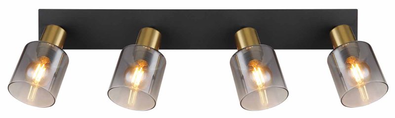 Spot de 4 luces cristal ahumado negro/oro Globo Hollsy - Imagen 3