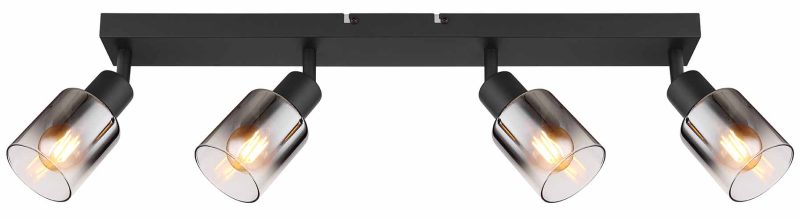Spot de 4 luces negro metal/cristal ahumado Globo Hubertus - Imagen 2