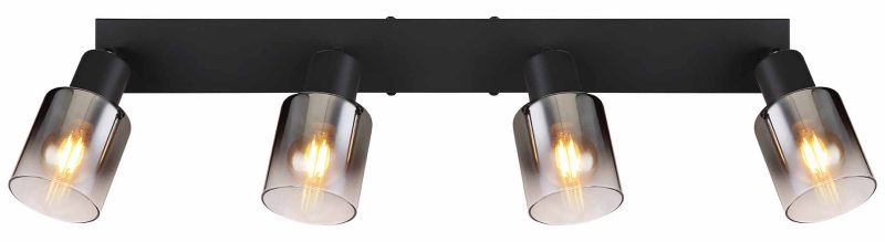 Spot de 4 luces negro metal/cristal ahumado Globo Hubertus - Imagen 3