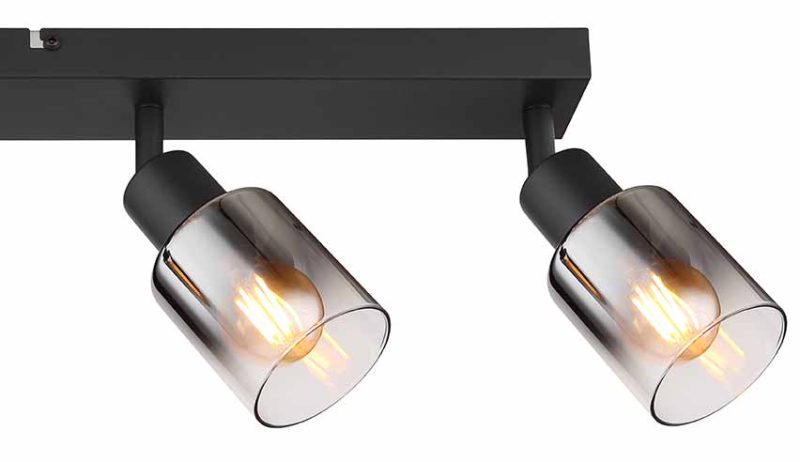 Spot de 4 luces negro metal/cristal ahumado Globo Hubertus - Imagen 4