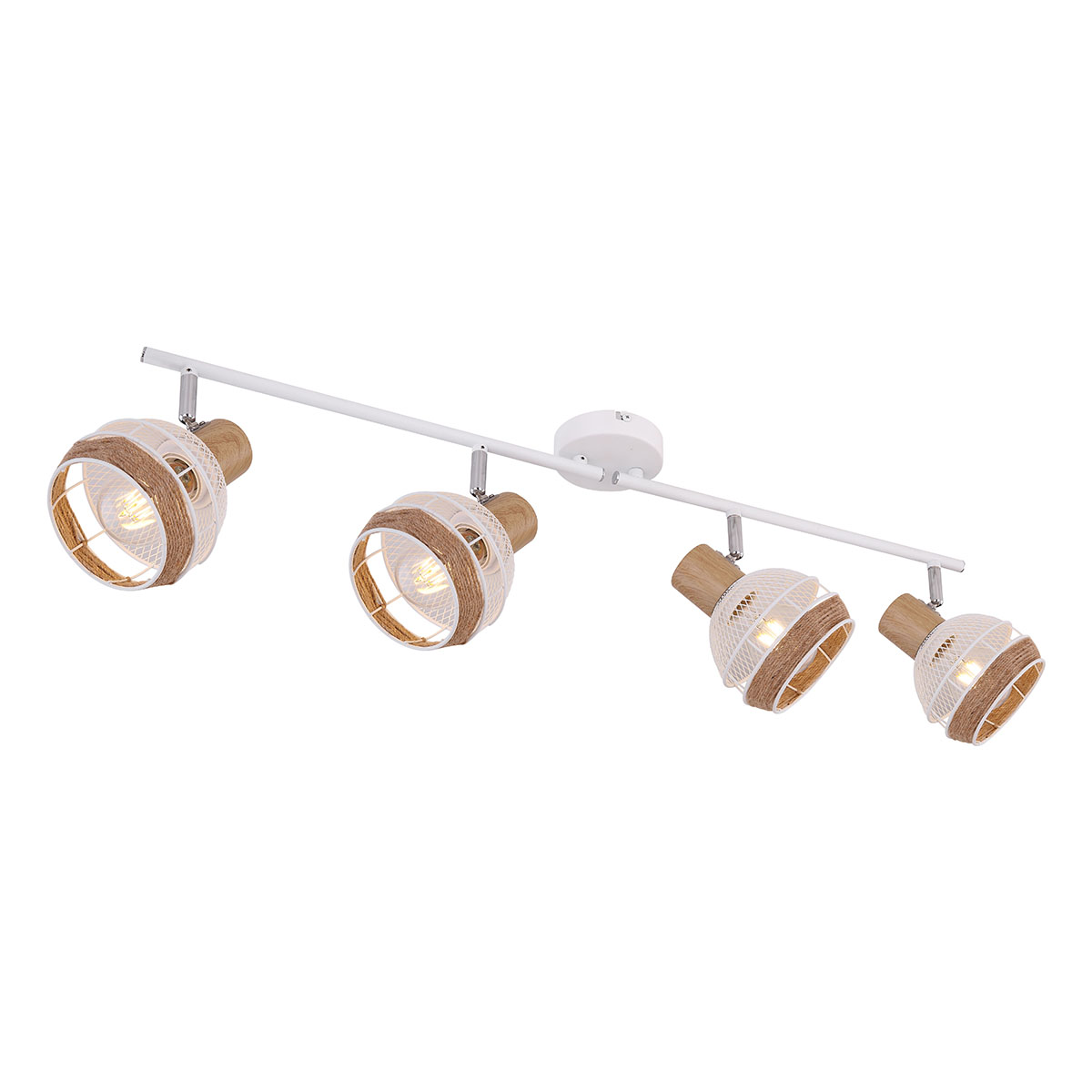 Spot escandinavo de 4 luces blanco/natural con tejido de cáñamo Globo Widy