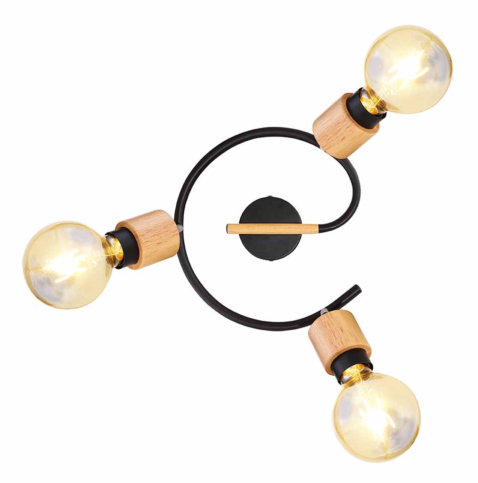 Spot minimalista de 3 luces negro/natural Globo Jorna - Imagen 2