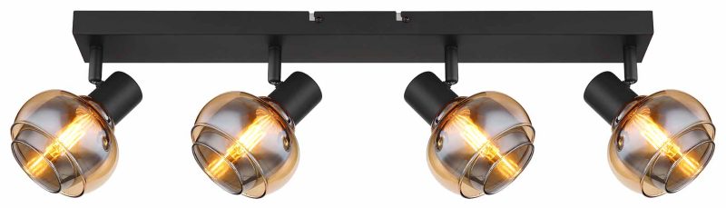 Spot negro de 4 luces ámbar/cristal ahumado Globo Tokki - Imagen 2