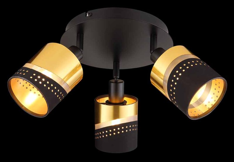 Spot redondo de 3 luces negro/oro Globo Or - Imagen 3