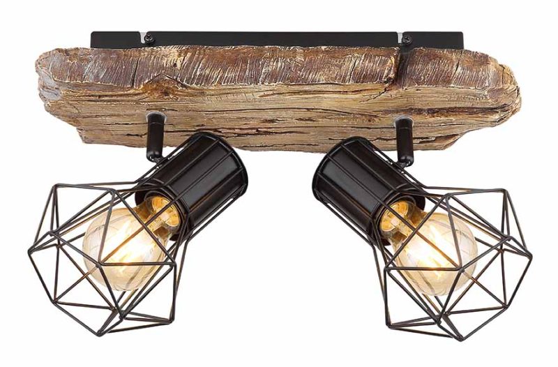 Spot robusto negro de metal/madera de 2 luces Globo Priska - Imagen 2