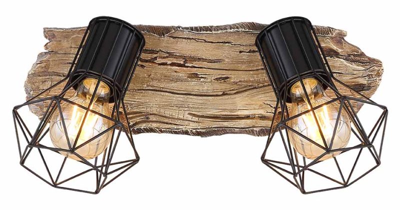 Spot robusto negro de metal/madera de 2 luces Globo Priska - Imagen 3