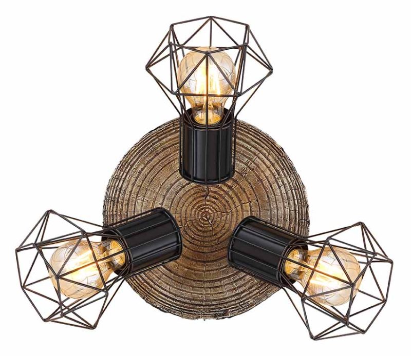 Spot robusto negro de metal/madera de 3 luces Globo Priska - Imagen 2