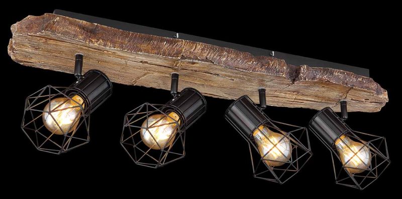 Spot robusto negro de metal/madera de 4 luces Globo Priska - Imagen 4