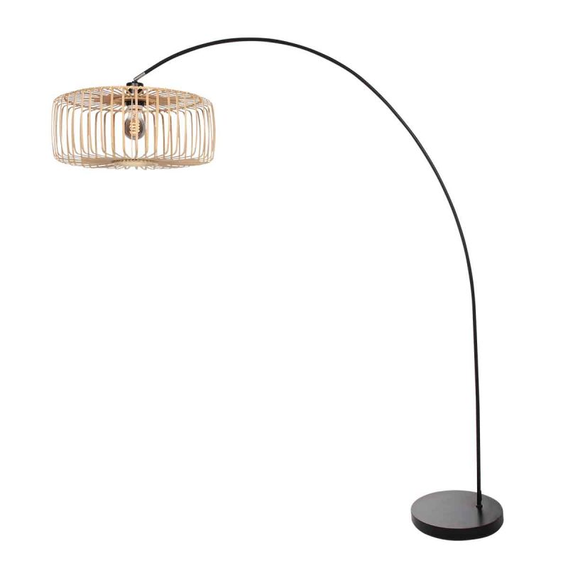 Lámpara de pie de arco largo negro con pantalla natural Mexlite Solva - Imagen 2