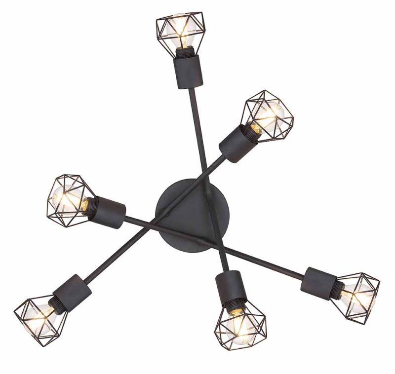 Lámpara de techo con 6 pantallas diamante negro metal Globo Xara I - Imagen 2