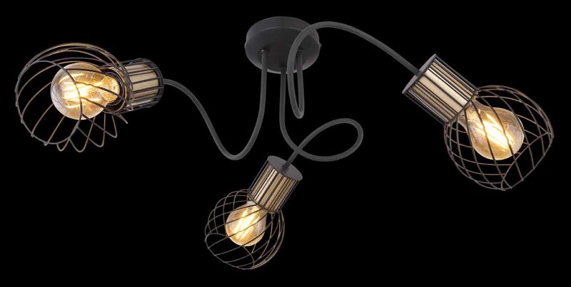 Lámpara de techo de 3 luces negra/dorada con rejilla Globo Argusto - Imagen 4