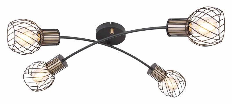 Lámpara de techo de 4 luces negra/dorada con rejilla Globo Argusto - Imagen 2