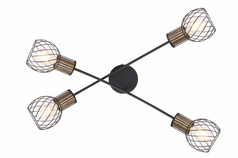 Lámpara de techo de 4 luces negra/dorada con rejilla Globo Argusto - Imagen 3
