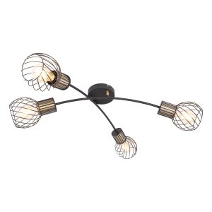 lámpara-de-techo-de-4-luces-negra/dorada-con-rejilla-globo-argusto-54013-4d