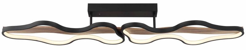 Lámpara de techo doble forma nube negro/aspecto madera Globo Bezzy - Imagen 2
