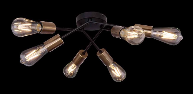Lámpara de techo flexible de 6 luces negra/latón Globo Sarini - Imagen 4